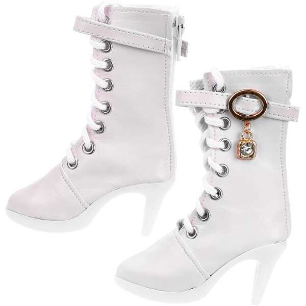 Weiße Schuhe mit hohen Absätzen für 60-cm-Puppen – elegante Mini-Stiefeletten von VICASKY