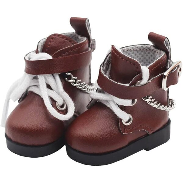 niannyyhouse Lederschuhe mit Kette für 15 cm große Puppe, dunkelbraun