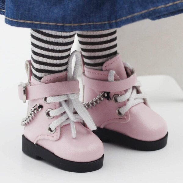 niannyyhouse Lederschuhe mit Kette für 15 cm große Puppe, dunkelbraun