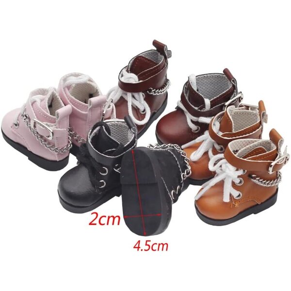 niannyyhouse Lederschuhe mit Kette für 15 cm große Puppe, dunkelbraun