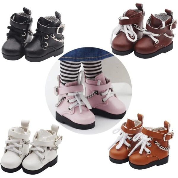 niannyyhouse Lederschuhe mit Kette für 15 cm große Puppe, dunkelbraun