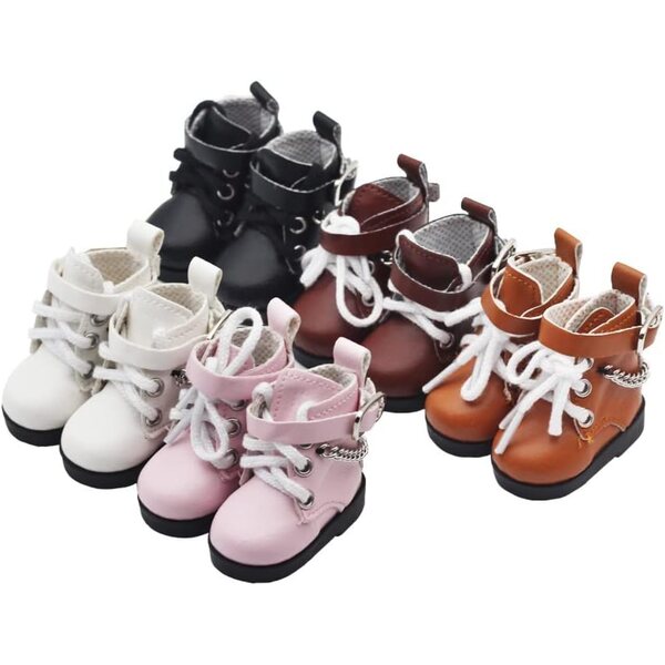 niannyyhouse Lederschuhe mit Kette für 15 cm große Puppe, dunkelbraun