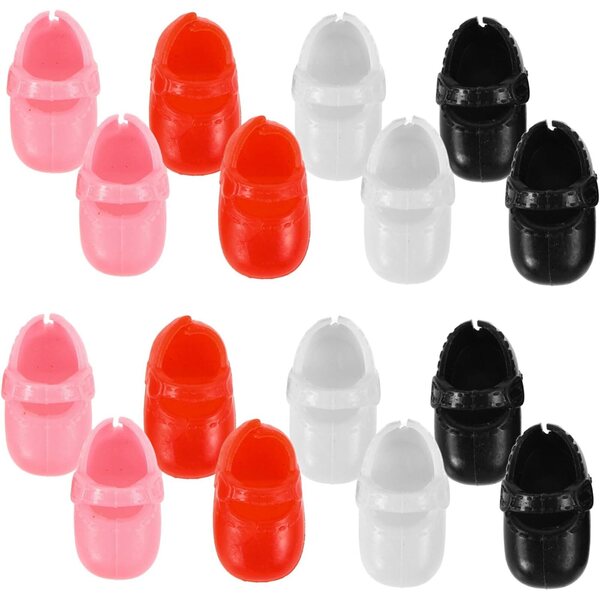 8 Paia Mini Scarpe Piatte per Bambole Colorate Nero Rosso Bianco Rosa