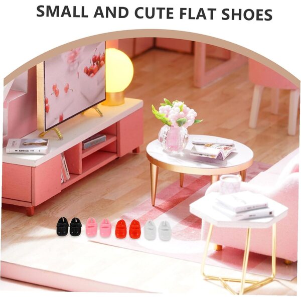 8 Paar flache Mini-Schuhe für bunte Puppen, Schwarz, Rot, Weiß, Rosa