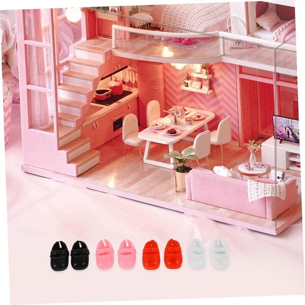 8 Paar flache Mini-Schuhe für bunte Puppen, Schwarz, Rot, Weiß, Rosa