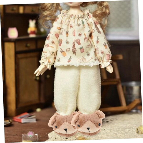 Plüschhausschuhe mit Tiermotiv für 18-cm-Puppen – hellbraune Winterschuhe