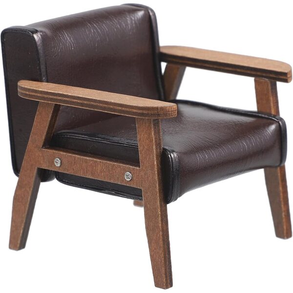 Mini Poltrona in Legno e Pelle Nera per Case delle Bambole, Realistica e Resistente