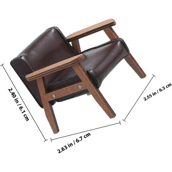 Mini Poltrona in Legno e Pelle Nera per Case delle Bambole, Realistica e Resistente