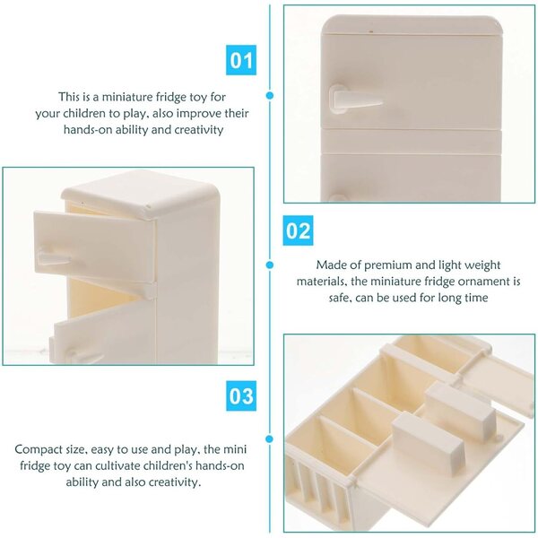 ERINGOGO Mini Frigorifero Bianco per Casa delle Bambole, Mobili in Plastica Dettagliati
