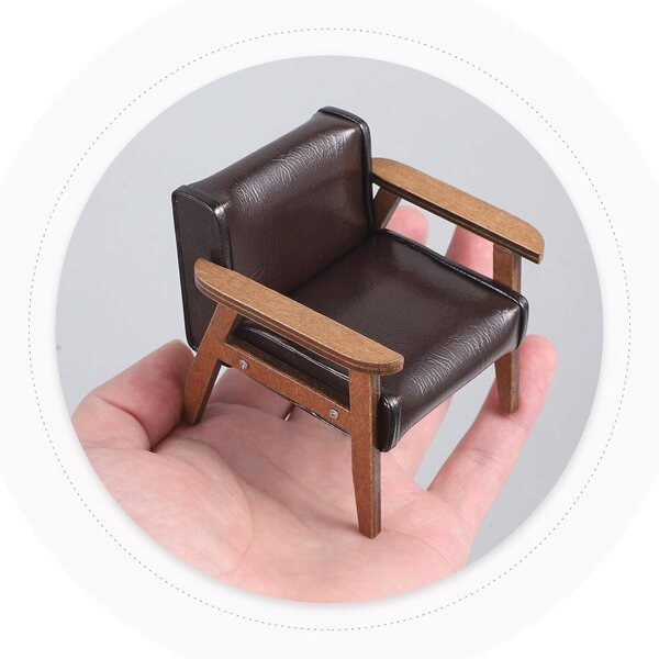 Mini-Sessel aus Holz und Leder für DIY-Dekorationen 6,7 x 6,5 x 6,1 cm – Schwarz