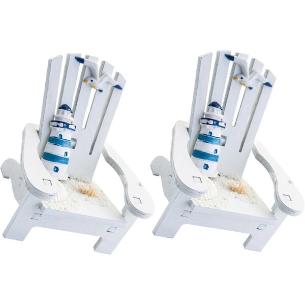 YARNOW Set 2 Mini Sedie da Spiaggia in Legno Bianco, Decorazioni Nautiche per Casa e Ufficio
