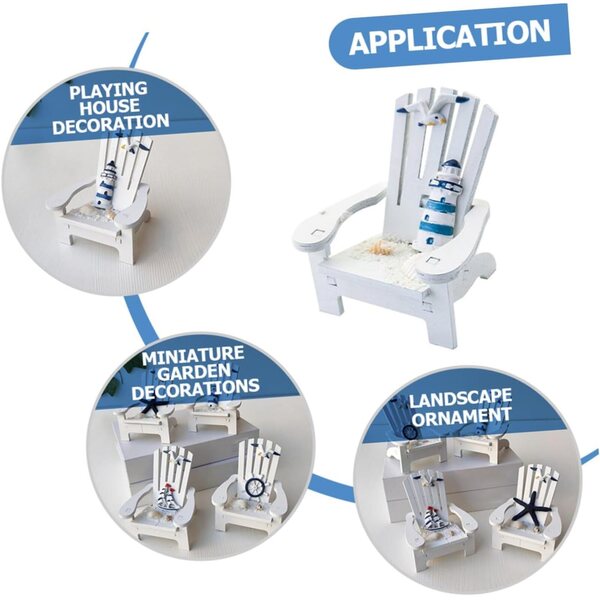 YARNOW Set 2 Mini Sedie da Spiaggia in Legno Bianco, Decorazioni Nautiche per Casa e Ufficio