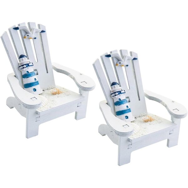 YARNOW Set 2 Mini Sedie da Spiaggia in Legno Bianco, Decorazioni Nautiche per Casa e Ufficio