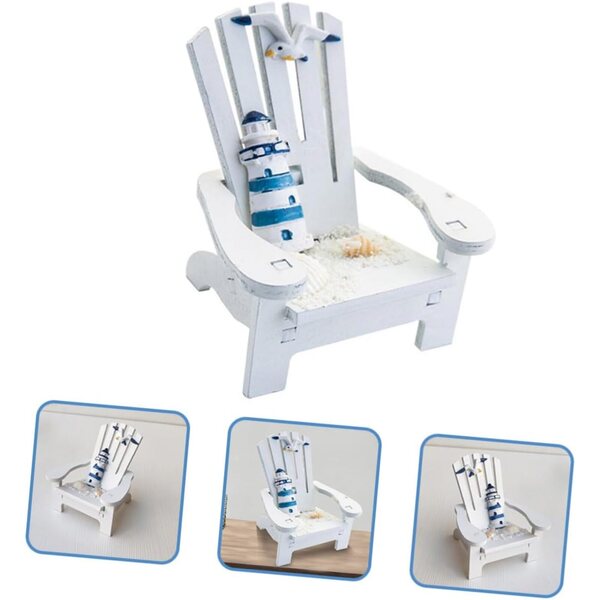 YARNOW Set 2 Mini Sedie da Spiaggia in Legno Bianco, Decorazioni Nautiche per Casa e Ufficio