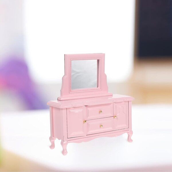 Mini Cassettiera Rosa con Specchio in Betulla per Casa delle Bambole SOPOTUTU
