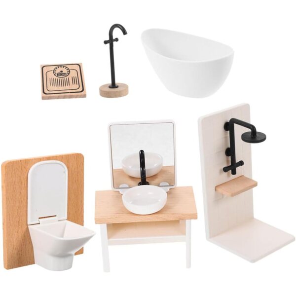 Mikinona Miniatur-Badezimmerzubehör-Set für Puppenhaus mit Dusche, WC und Waschbecken