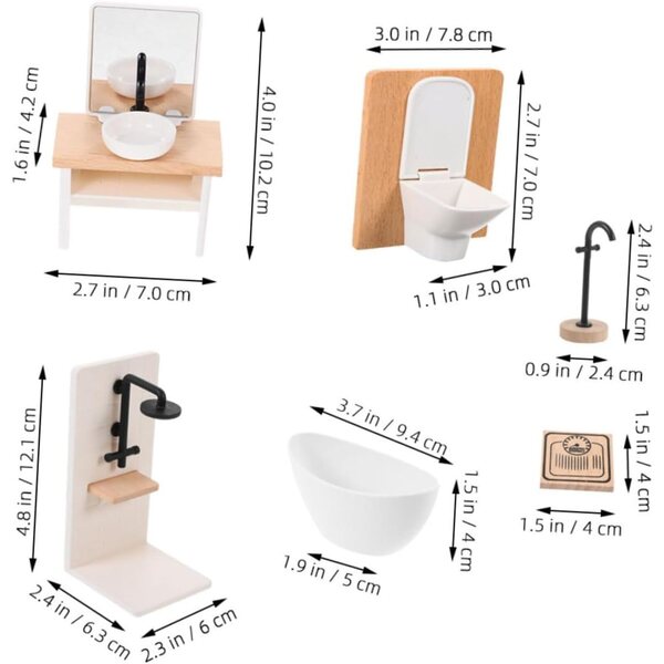 Mikinona Miniatur-Badezimmerzubehör-Set für Puppenhaus mit Dusche, WC und Waschbecken