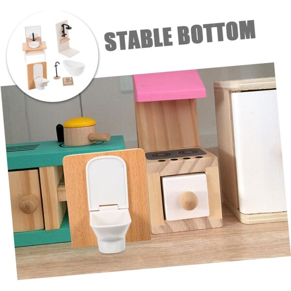 Mikinona Miniatur-Badezimmerzubehör-Set für Puppenhaus mit Dusche, WC und Waschbecken