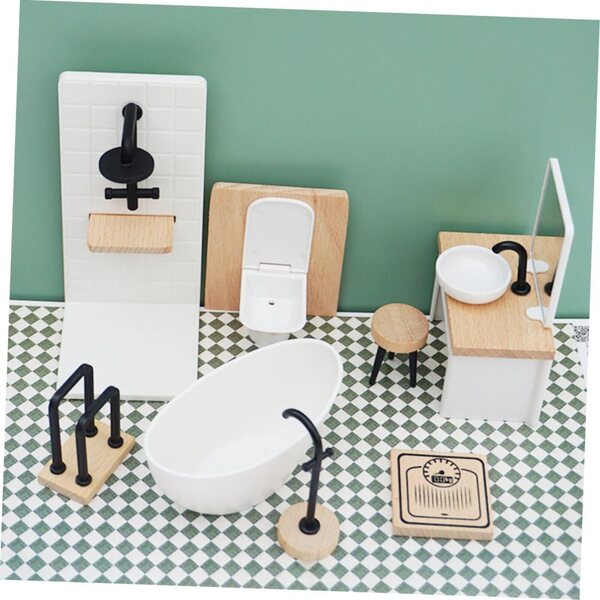 Mikinona Miniatur-Badezimmerzubehör-Set für Puppenhaus mit Dusche, WC und Waschbecken