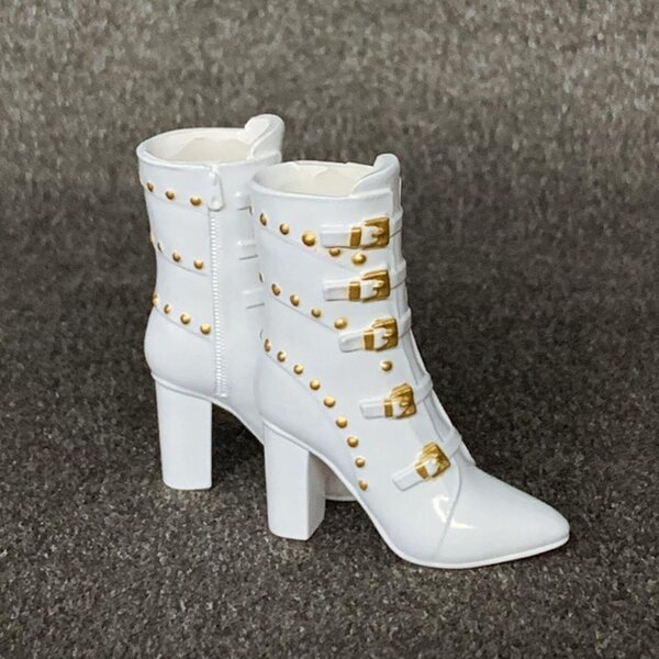 Stivali con tacco spesso per bambola femmina 1/6 - Scarpe bianche da 3 cm