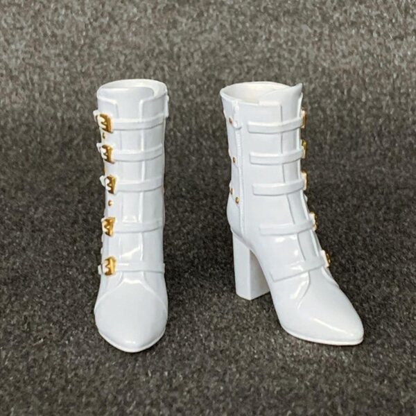 Stivali con tacco spesso per bambola femmina 1/6 - Scarpe bianche da 3 cm