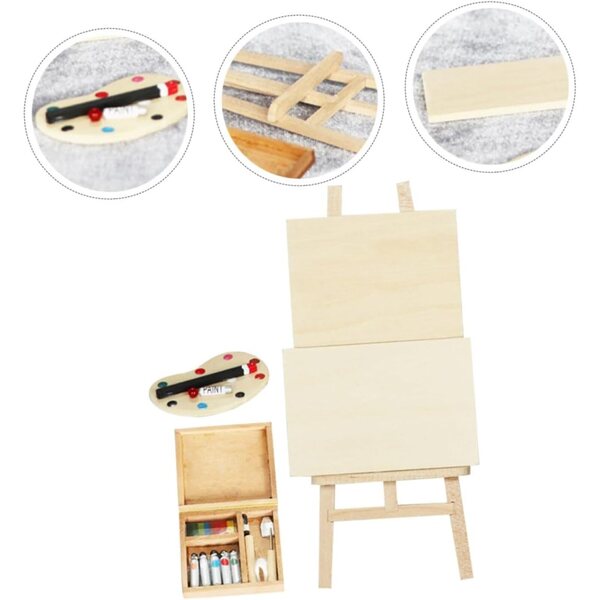 Kit Mini Cavalletto in Legno per Mini Case con Tavolozza e Pigmenti Decorativi