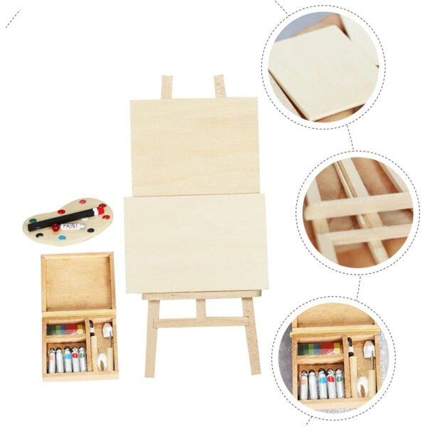 Kit Mini Cavalletto in Legno per Mini Case con Tavolozza e Pigmenti Decorativi