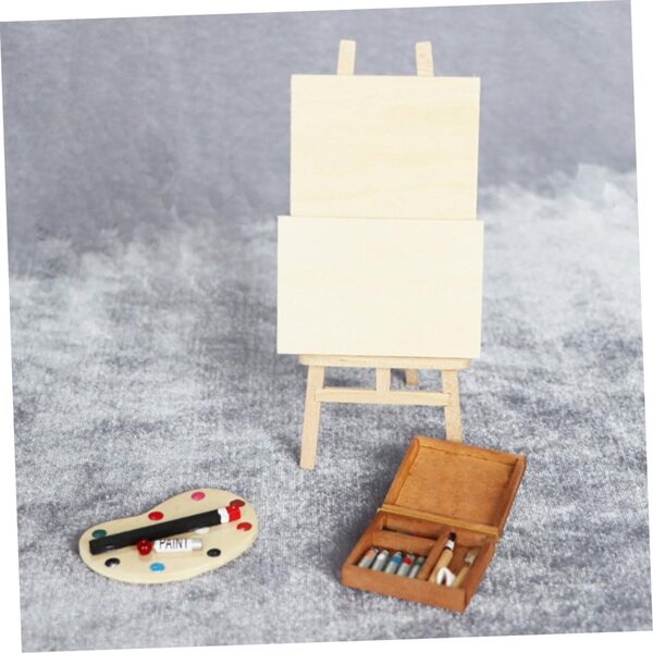 ifundom Mini-Staffelei aus Holz mit Tisch, Palette und Pigmenten für das Puppenhaus