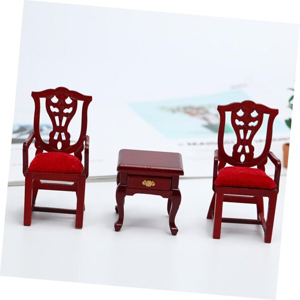 Poltrona Vintage in Miniatura per Casa delle Bambole - Sedia in Legno Rosso 9,6x4,3x4,1 cm