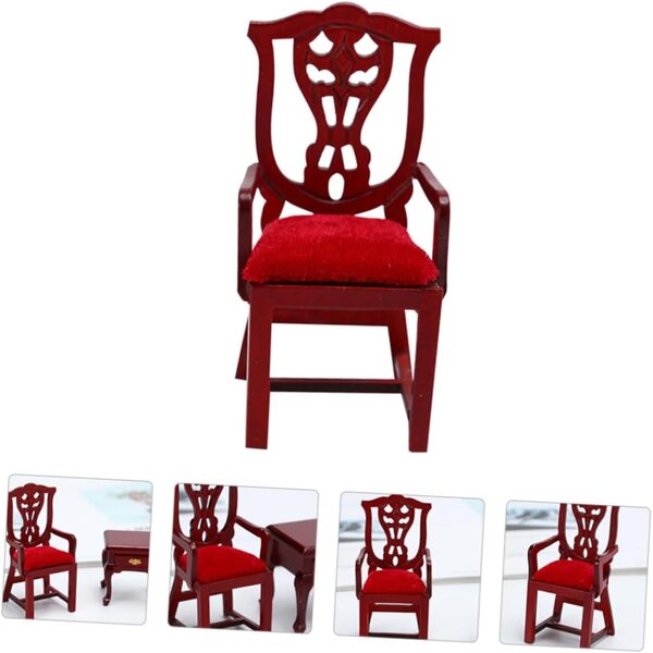 Poltrona Vintage in Miniatura per Casa delle Bambole - Sedia in Legno Rosso 9,6x4,3x4,1 cm