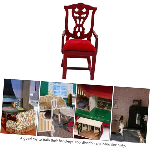 Poltrona Vintage in Miniatura per Casa delle Bambole - Sedia in Legno Rosso 9,6x4,3x4,1 cm