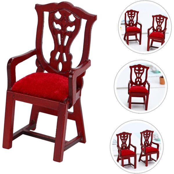 Poltrona Vintage in Miniatura per Casa delle Bambole - Sedia in Legno Rosso 9,6x4,3x4,1 cm