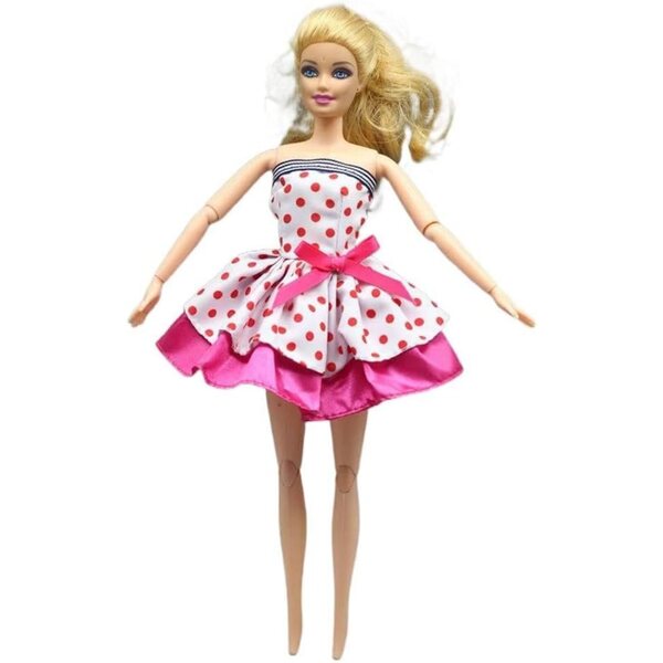 Gepunktetes Kleid für 30-cm-Puppe mit passendem trägerlosem Rock