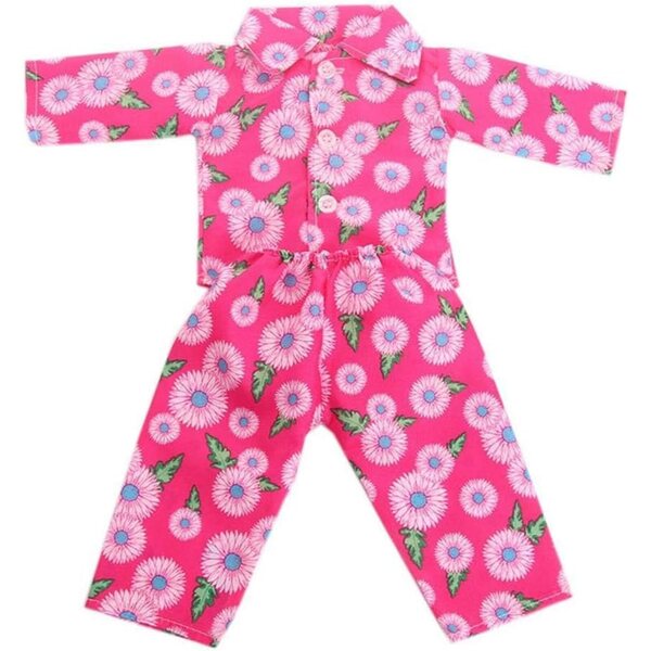 Geblümtes Pyjama-Set für eine 46 cm große amerikanische Puppe – langärmliges Oberteil und Hose