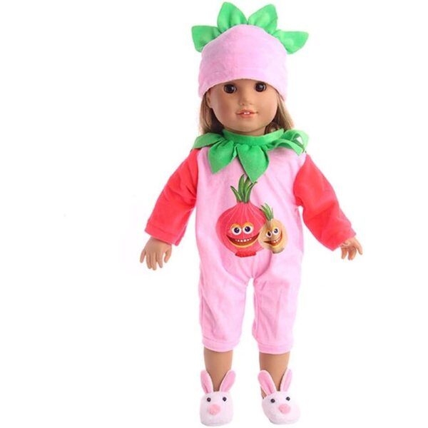 Combinaison Pyjama e Cappello per Bambole 46 cm con Motivi Frutta e Animali in Cotone