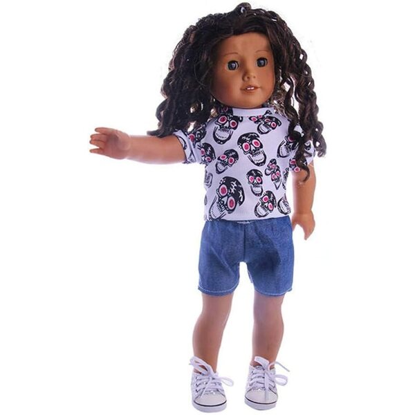Abbigliamento estivo per bambole 46 cm - T-shirt teschio e short in jeans casual