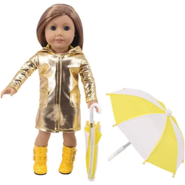 Regenmantel- und Kofferset für 46-cm-Puppe mit Regenschirm und 4-teiligen Stiefeletten