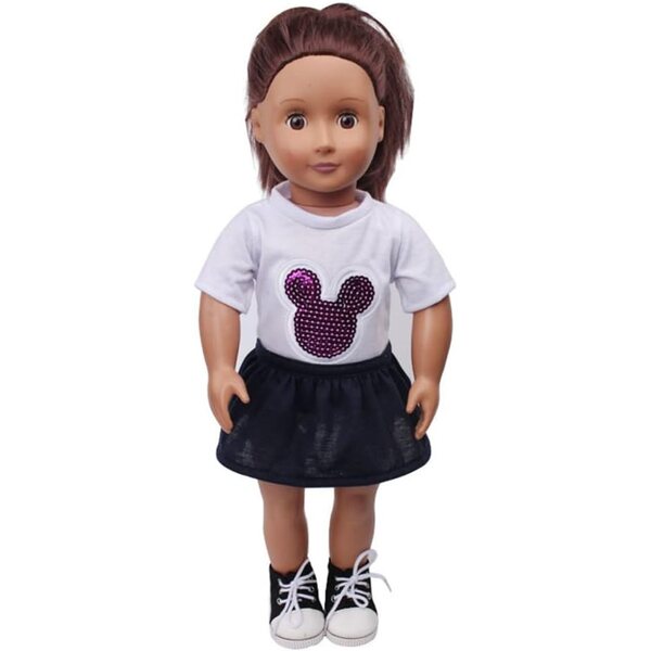 Abbigliamento estivo per bambole 46 cm - T-Shirt bianca e gonna nera Uteruik