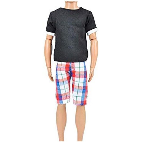 Abbigliamento casual per bambola ragazzo 30 cm: T-shirt nera e pantaloncini a quadri