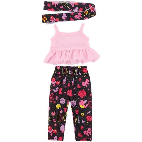 Abbigliamento per bambola americana 46 cm - Top, pantaloni e fascia colorata