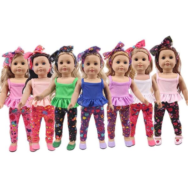 Abbigliamento per bambola americana 46 cm - Top, pantaloni e fascia colorata