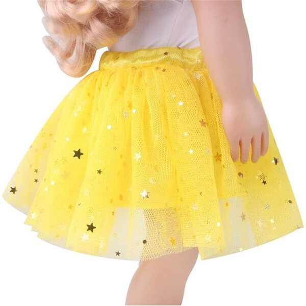 Kleid für amerikanische Puppe 46 cm – Ärmelloses Oberteil mit Sternen und Spitzenrock