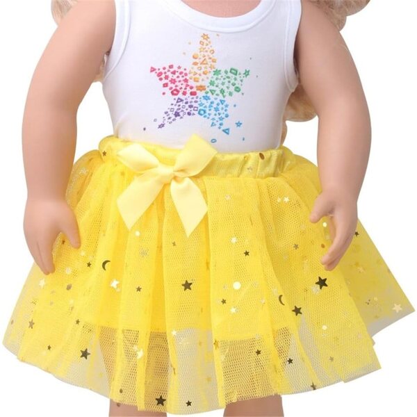 Kleid für amerikanische Puppe 46 cm – Ärmelloses Oberteil mit Sternen und Spitzenrock