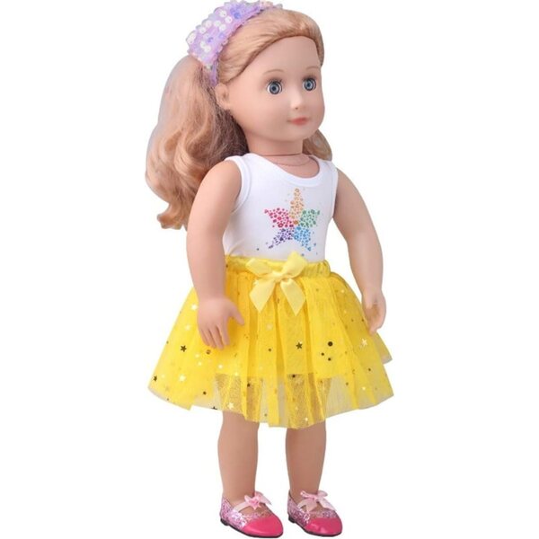 Kleid für amerikanische Puppe 46 cm – Ärmelloses Oberteil mit Sternen und Spitzenrock