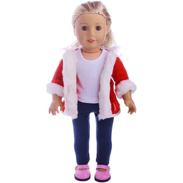 Abbigliamento Natalizio per Bambola Americana 46 cm - Completo Maglia, Pantaloni e Cappotto Rosso