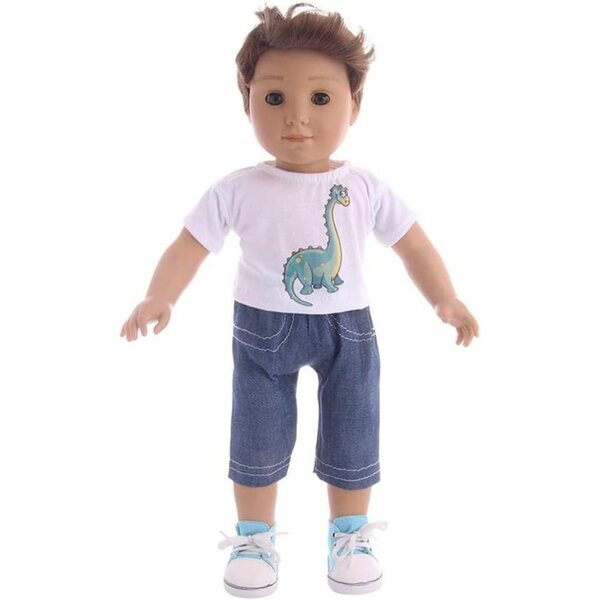 Abbigliamento per bambola americana 46 cm - T-shirt dinosauro e jeans casual