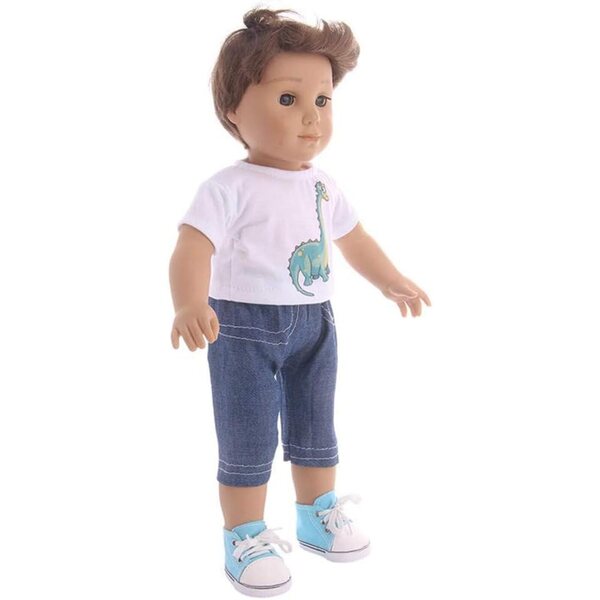 Abbigliamento per bambola americana 46 cm - T-shirt dinosauro e jeans casual