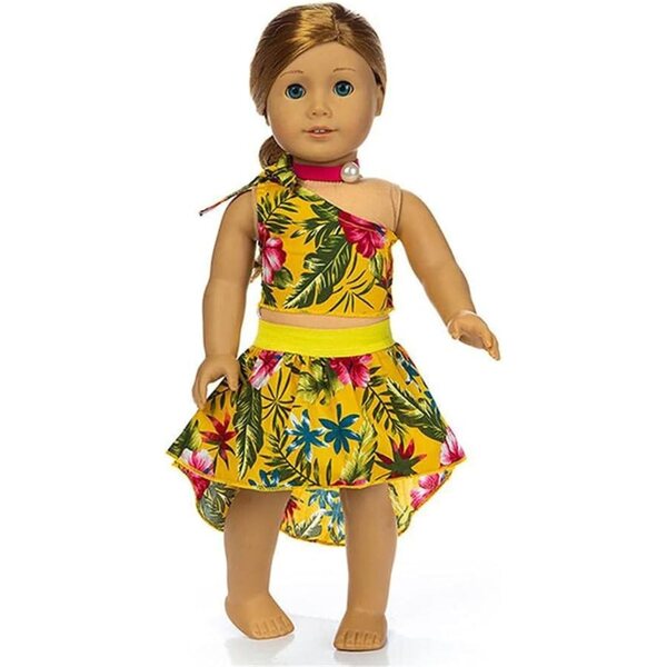 Kleid für 46 cm große amerikanische Puppe mit Pflanzendruck und schulterfreiem Oberteil