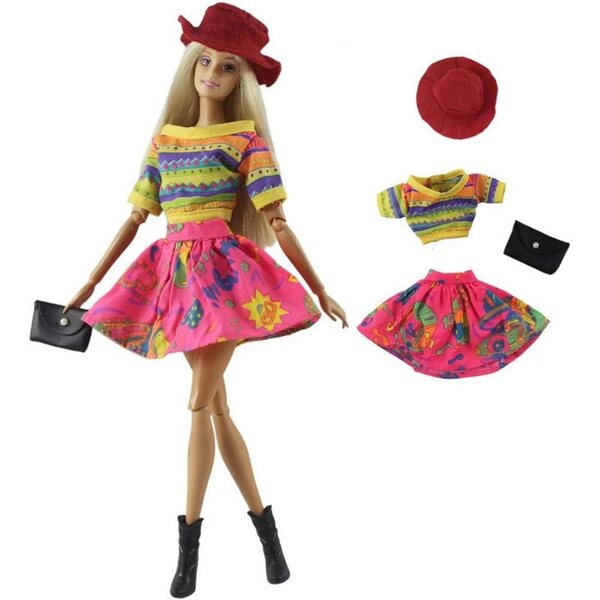 Kleidung für 30-cm-Puppen mit Hut, Oberteil, Rock und Clutch-Tasche Uteruik