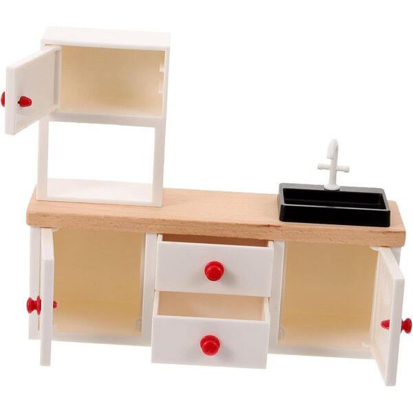 Witte houten keukenkast voor poppenhuis miniatuurmeubilair 13,5x11x3,5cm